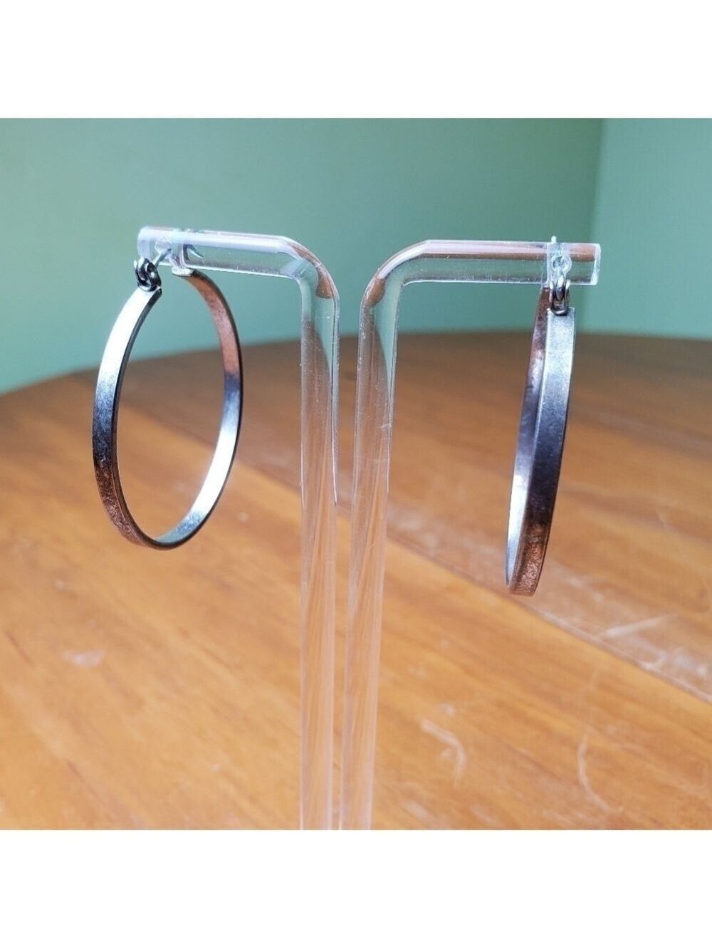 Earrings, silver colored hoops, 1.5 inches